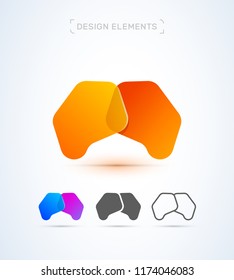 Vector abstract letter M logo design elements. Material design, transparent, origami, flat and line art style collection