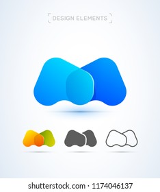 Vector abstract letter M logo design elements. Material design, transparent, origami, flat and line art style collection