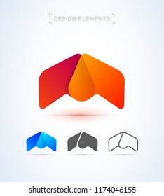 Vector abstract letter M logo design elements. Material design, transparent, origami, flat and line art style collection