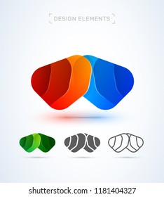 Vector abstract letter M logo design template. Material design, origami paper, flat and line art style collection