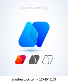 Vector abstract letter N logo design elements. Material design, transparent, origami, flat and line art style collection