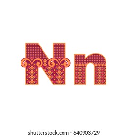 Vector abstract letter N with ornamental pattern. Cartoon signs with decorative filling