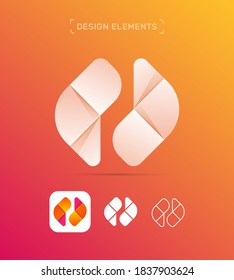 Vector abstract letter O logo design template. Fluent material, origami paper, flat, line style icon set.