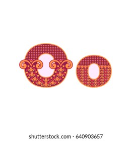 Vector abstract letter O with ornamental pattern. Cartoon signs with decorative filling