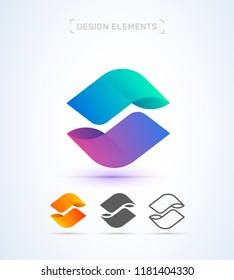 Vector abstract letter O or S logo design template. Material design, origami paper, flat and line art style collection