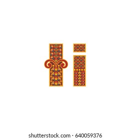 Vector abstract letter I with ornamental pattern. Cartoon signs with decorative filling