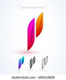 Vector abstract letter P in fluent, origami, line and flat style