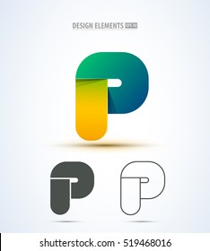 Vector abstract letter P logo icon. App icon set for material design application. Ribbon origami style.