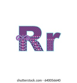 Vector abstract letter R with ornamental pattern. Cartoon signs with decorative filling