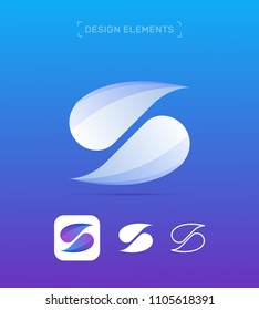 Vector abstract letter S logo template. Material design, flat, origami and line art style