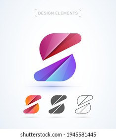 Vector abstract letter S logo design template. Fluent, glossy 3d style. App icon. Origami paper