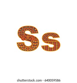 Vector abstract letter S with ornamental pattern. Cartoon signs with decorative filling