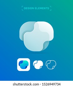 Vector abstract letter T logo design elements. Material, origami paper, flat and line art icon set. Rectangle placeholder and bubble