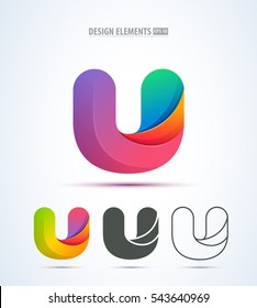 Vector abstract letter U logo design collection. Origami paper style.