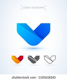 Vector abstract letter V logo template. Material design, flat, origami and line art style