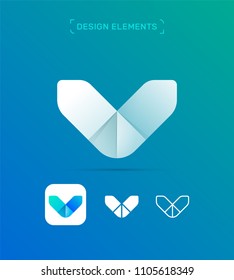 Vector abstract letter V logo template. Material design, flat, origami and line art style