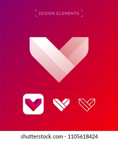 Vector abstract letter V logo template. Material design, flat, origami and line art style