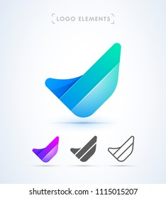 Vector abstract letter V logo template. Check mark sign. Origami paper, material design, flat and line art style icon collection
