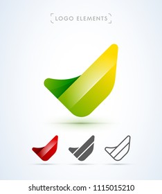 Vector abstract letter V logo template. Check mark sign. Origami paper, material design, flat and line art style icon collection