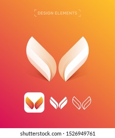 Vector abstract letter V logo design elements, material, origami paper, flat and line art icon set. Wings illustration