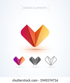 Vector abstract letter V logo design template. Fluent, glossy 3d style. App icon. Origami paper fox