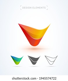 Vektor abstrakte Buchstaben V Logo Design-Vorlage. Fluent, glänzender 3D-Stil. Twisted App Symbol. Origami-Papier