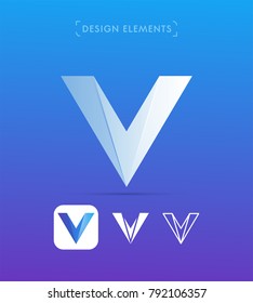 Elementos de diseño del logotipo V de letra abstracta vectorial. Diseño material, estilos de arte plano y de línea.