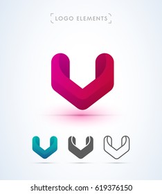 Vector abstract letter V origami 3d logo template. Application icon