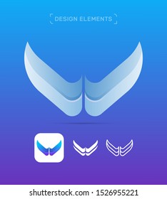 Vector abstract letter W or M logo design elements, material, origami paper, flat and line art icon set. Wings illustration
