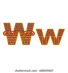 Vector abstract letter W with ornamental pattern. Cartoon signs with decorative filling