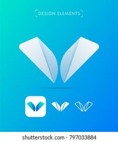 Vector abstract letter W or V logo design elements. Material design, flat and line art style