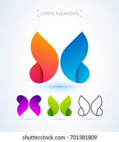 Vector abstract letter X or butterfly logo template. Material design two segments icon collection