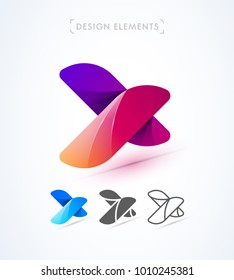 Vector abstract letter X logo design template. Material design, origami paper, flat and line art style. Icon set. Extreme sports