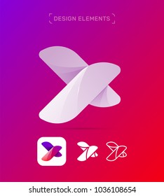 Vector abstract letter X logo design template. Material design, origami paper, flat and line art style. Icon set. Extreme sports