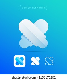Vector abstract letter X logo design elements. Material design, flat and line art style. App icon
