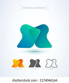 Vector abstract letter X logo design elements. Material design, transparent, origami, flat and line art style collection