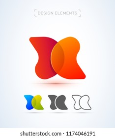 Vector abstract letter X logo design elements. Material design, transparent, origami, flat and line art style collection