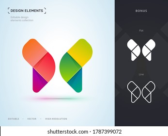 Vector abstract letter X logo design template. Segmented, pixel, fluent material, origami paper style icon set