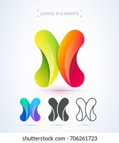 Vector abstract letter X logo template. Material design origami style.