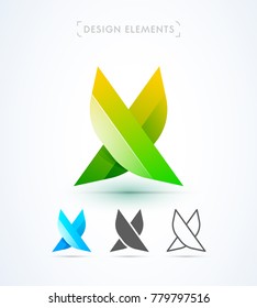 Vector abstract letter X logo template. Material design, origami, line art style