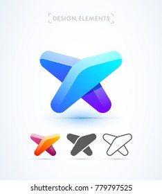 Vector abstract letter X logo template. Material design, origami, line art style. Star icon