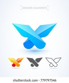 Vector abstract letter X logo template. Material design, origami, line art style