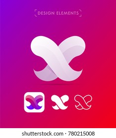 Vector abstract letter X logo template. Material design, origami, line art style