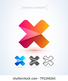 Vector abstract letter X logo design elements. Material design, flat, line art styles.