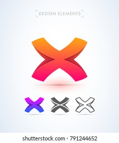 Vector abstract letter X logo design elements. Material design, flat, line art styles.