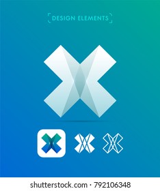 Vector abstract letter X logo design elements. Material design, flat, line art styles.