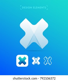 Vector abstract letter X logo design elements. Material design, flat, line art styles.