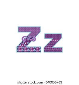 Vector abstract letter Z with ornamental pattern. Cartoon signs with decorative filling