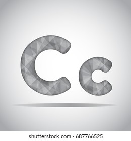 Vector Abstract Letters - C, c .Abstract Font. Creative Alphabet. Grey letter