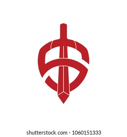 vector of abstract letters s t with sword and shield logo